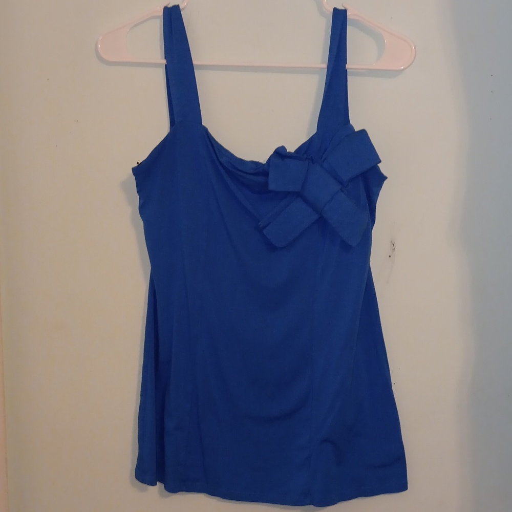 Blue tang top with shoulder bow